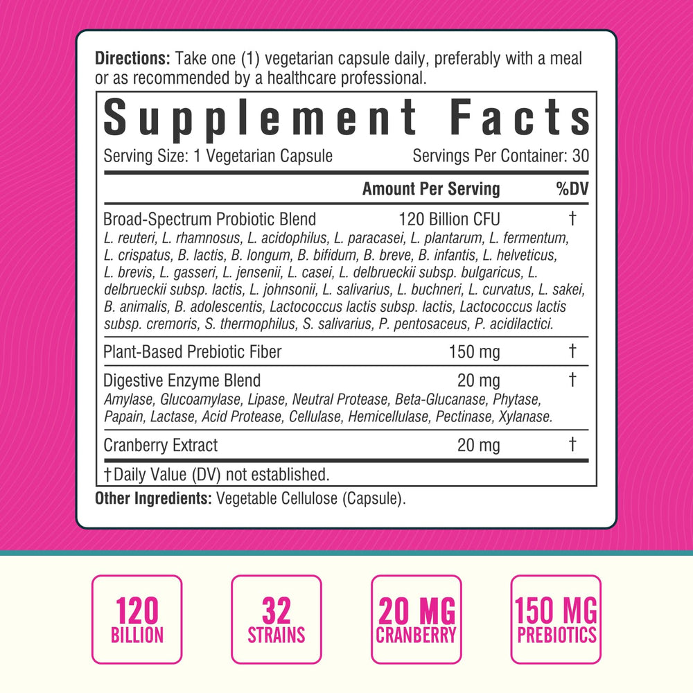 NordVida Women's Probiotic capsules close-up highlighting 30 delayed-release capsules.