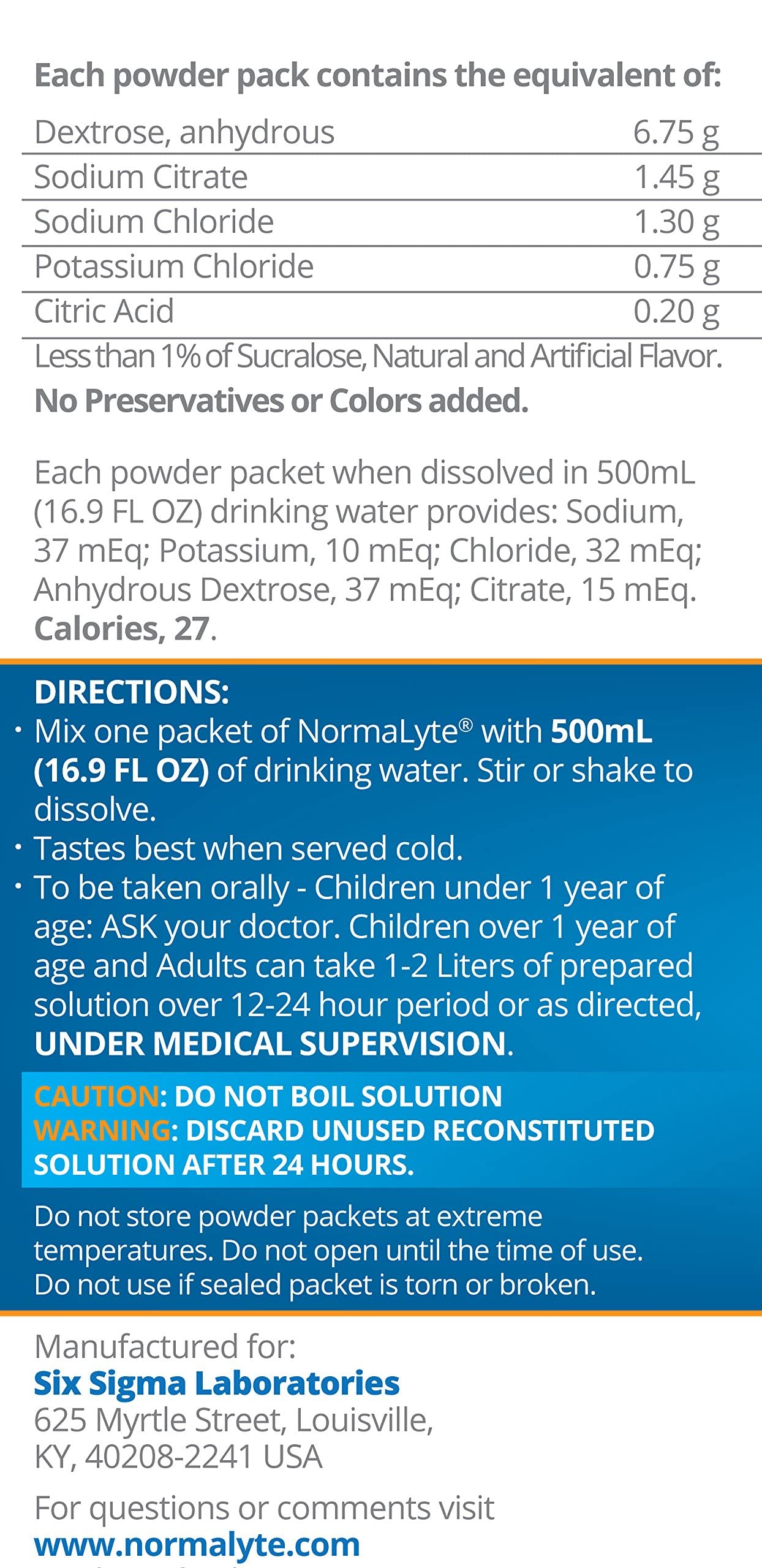 NormaLyte Orange packet being dispensed, quick mix for fast hydration.