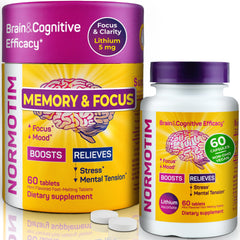 Normotim brain supplement bottle showing non stimulant memory and focus support