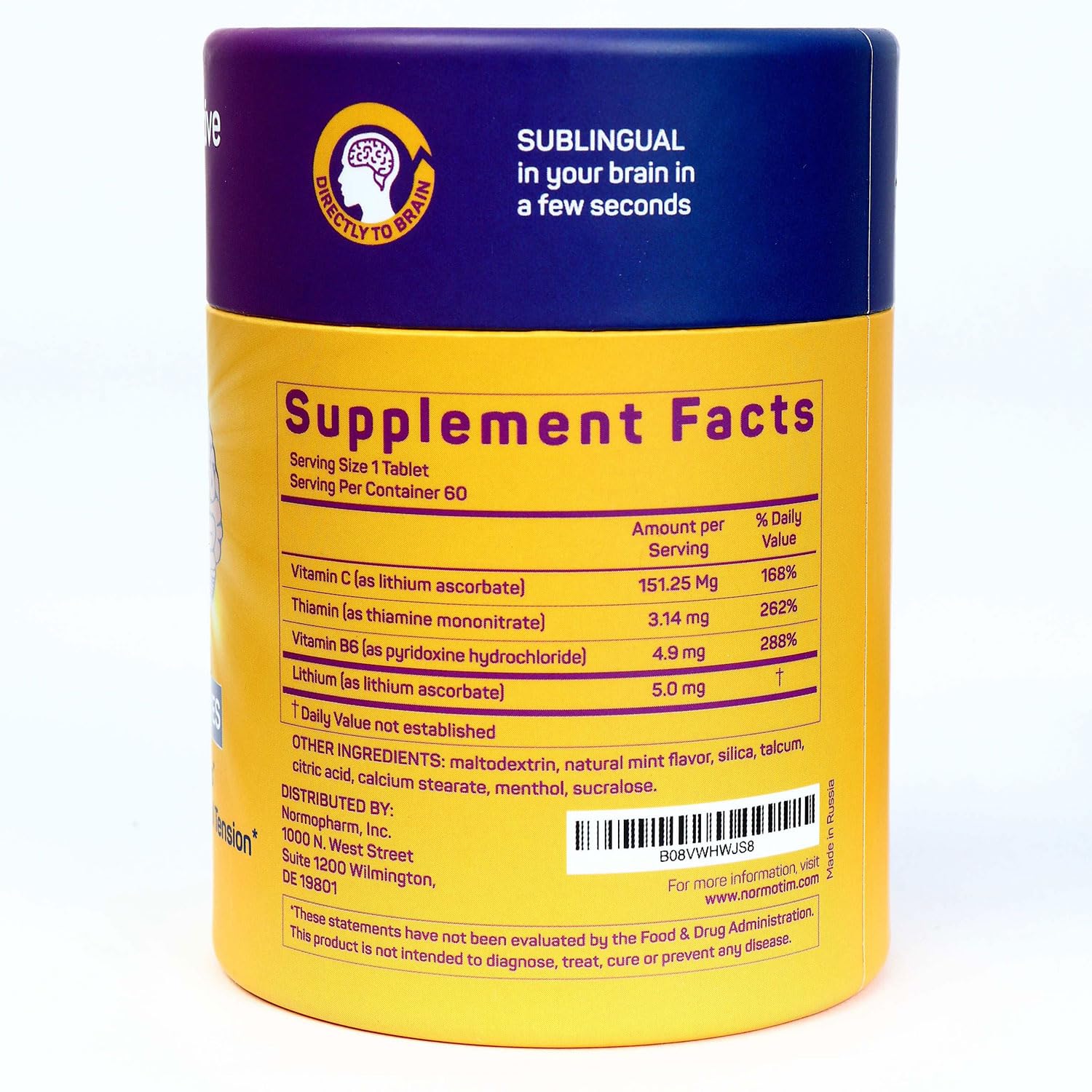 Normotim ingredients card highlighting lithium ascorbate with B vitamins