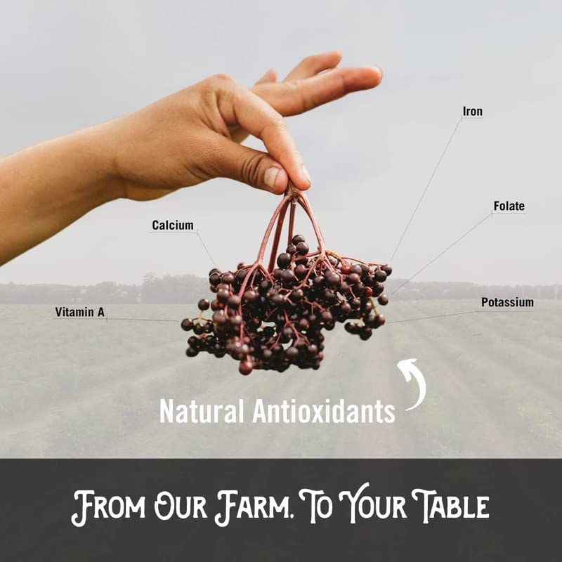 Norm's Farms elderberry syrup with measured dosing for both kids and adults.