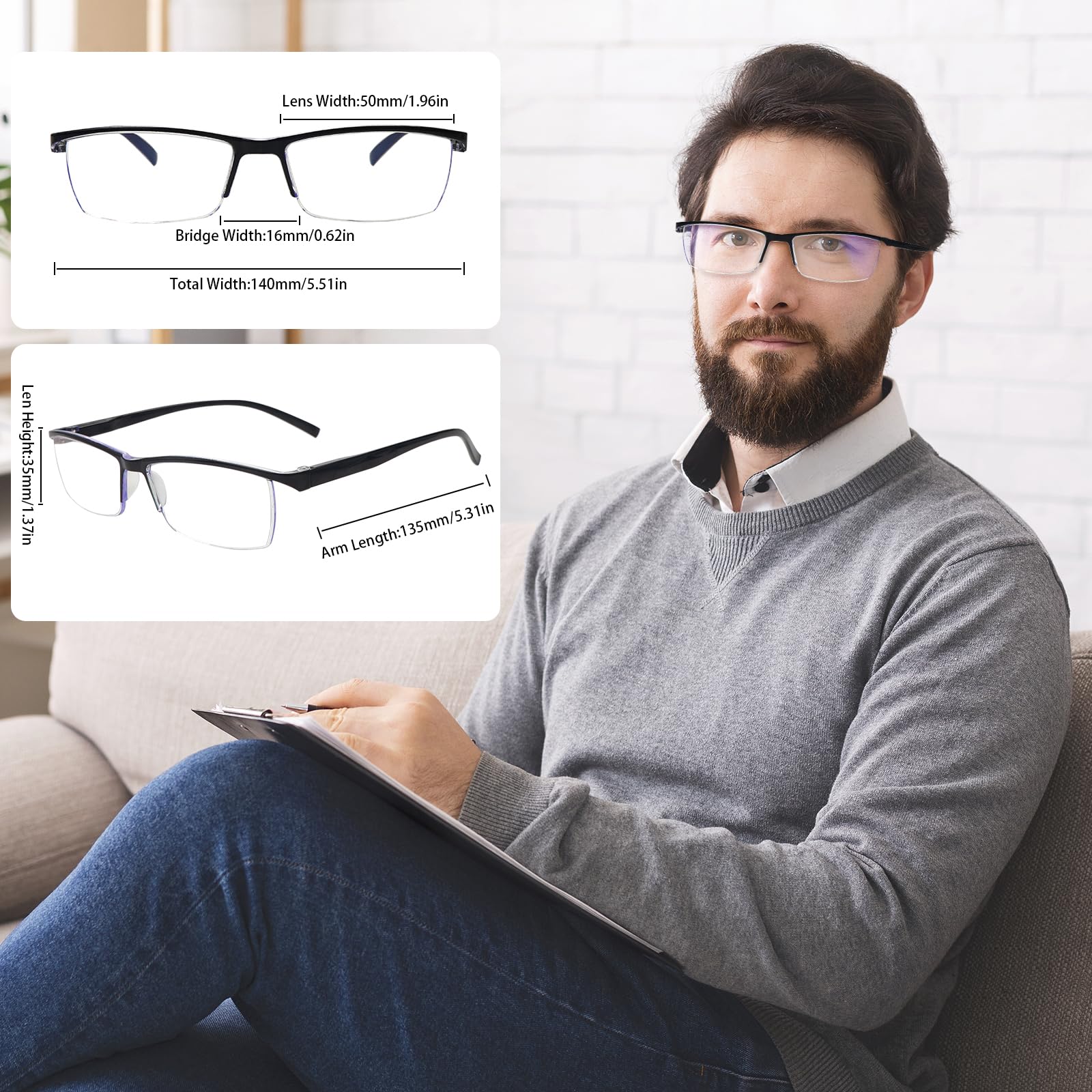 Gafas Norperwis lectura diseño masculino negro, estilo moderno.