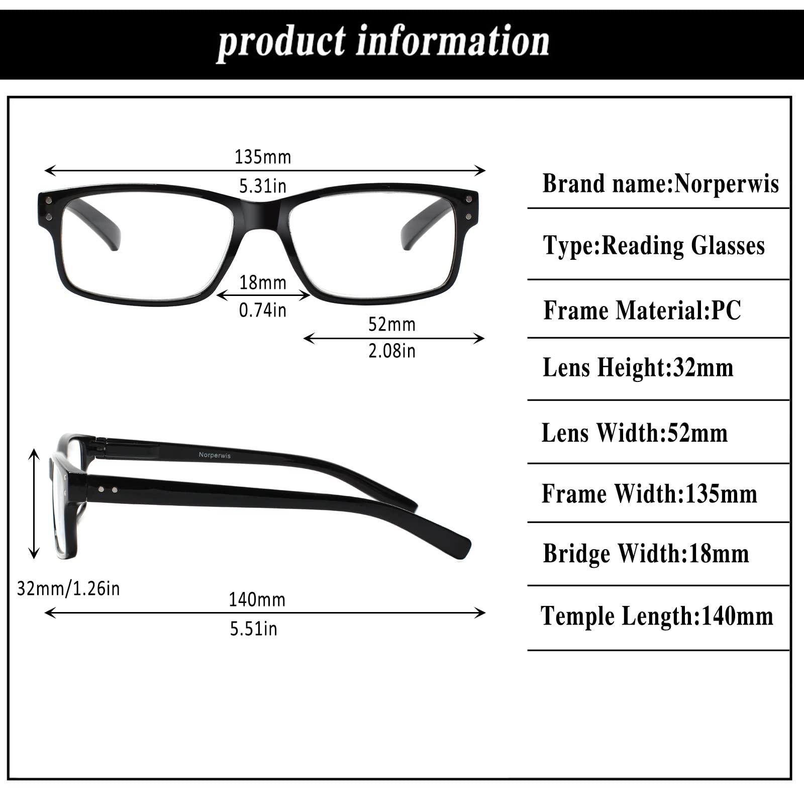 NORPERWIS spring hinge frames for comfortable wear during long reading sessions