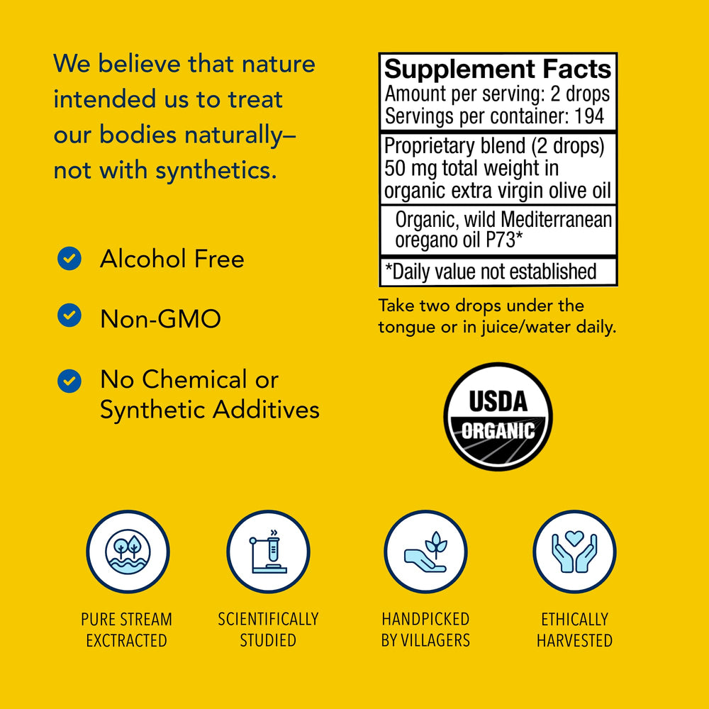 Oreganol olive oil base shown with the oregano oil blend for easy dosing.
