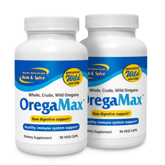 OregaMax bottle with pour cap from North American Herb & Spice for easy daily immune and digestive support.