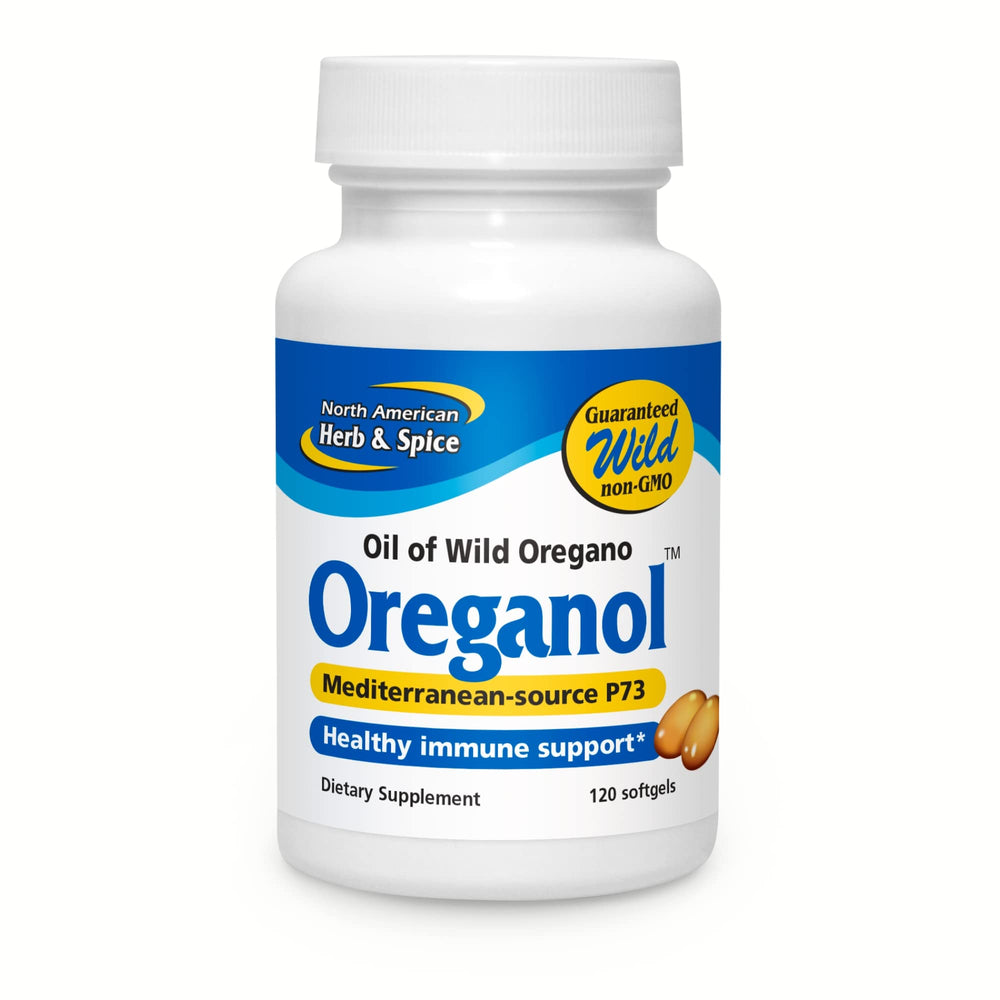 NORTH AMERICAN HERB & SPICE Oreganol P73 bottle front, daily wellness support