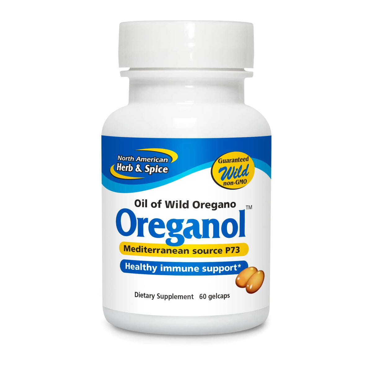 North American Herb & Spice Oreganol P73 bottle front — wild oregano oil for daily use