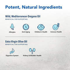 Oreganol P73 ingredients label — organic oregano oil with olive oil base