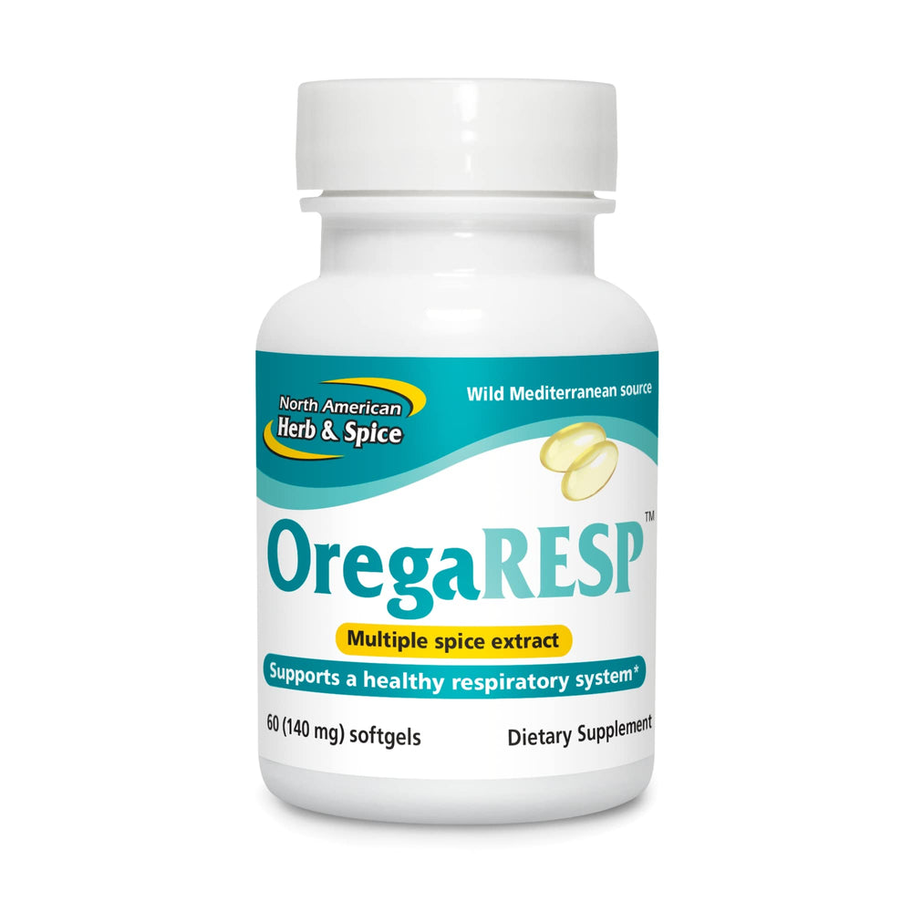 North American Herb & Spice OregaResp P73 softgels closeup highlighting oregano oil potency