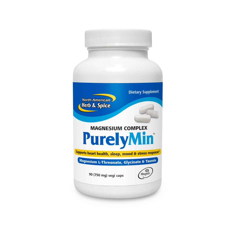 North American Herb & Spice PurelyMin bottle pour demonstrates easy daily magnesium intake.