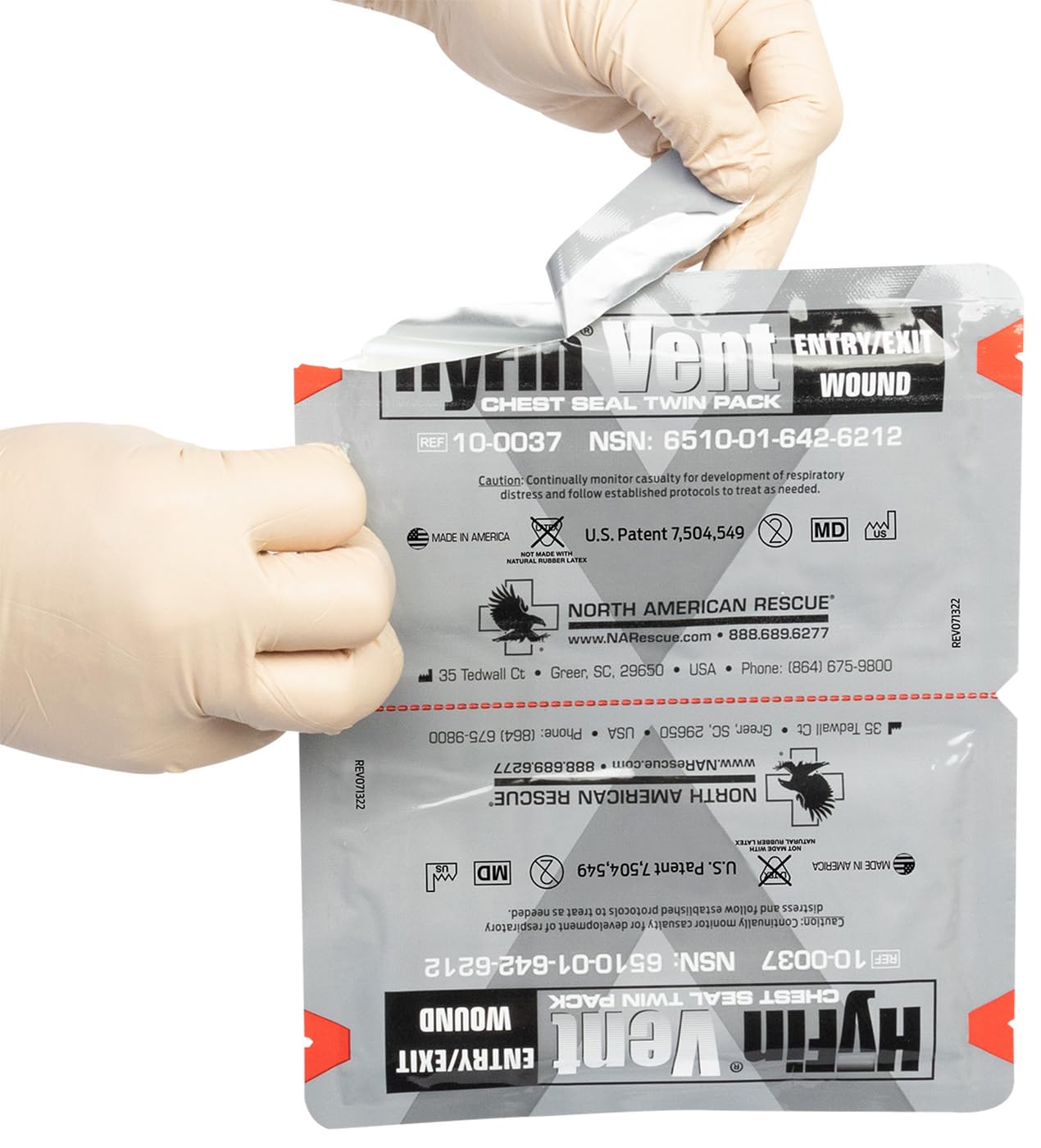 Gauze pad included with HyFin Chest Seal Twin Pack for wound prep.