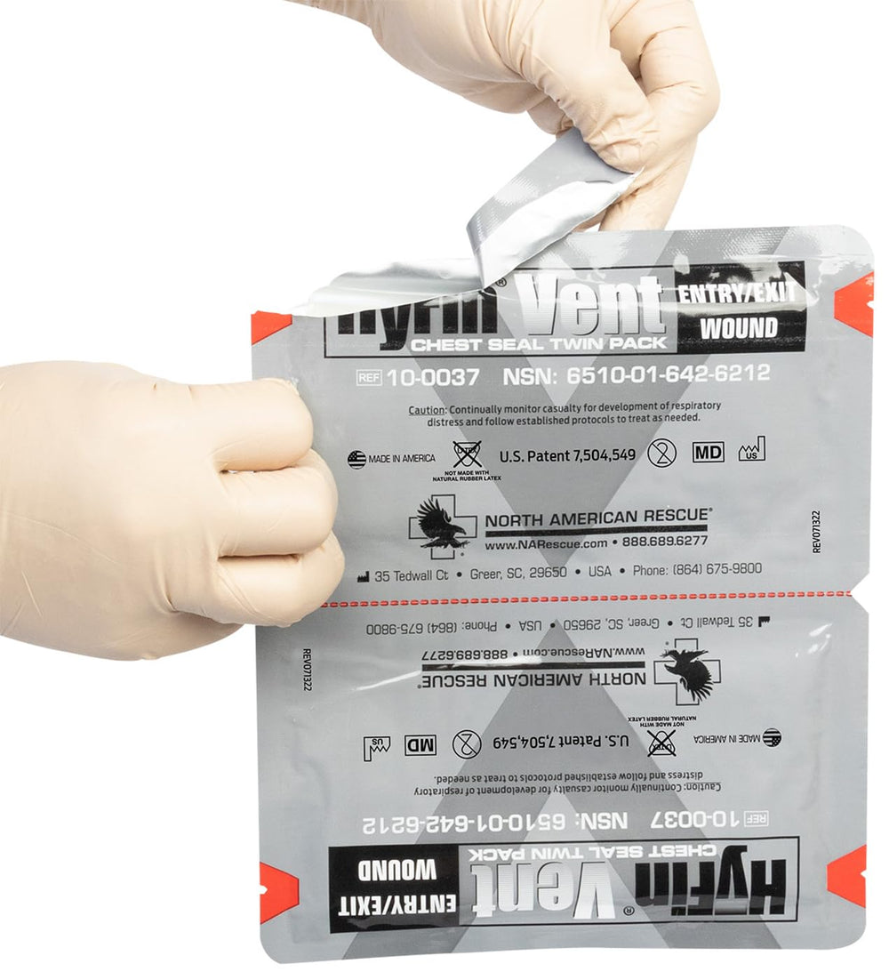 Gauze pad included with HyFin Chest Seal Twin Pack for wound prep.