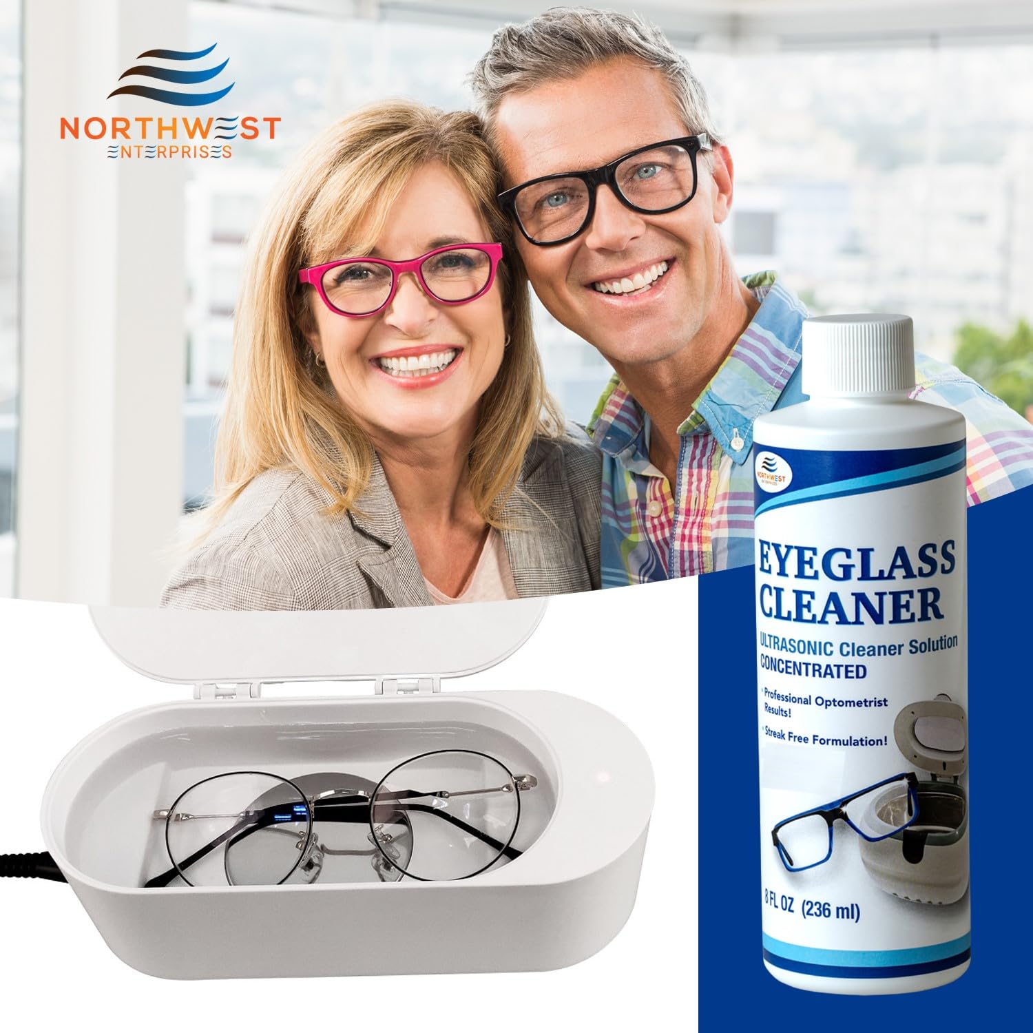 Northwest Enterprises Frame cleaning with concentrated eyeglasses cleaner.