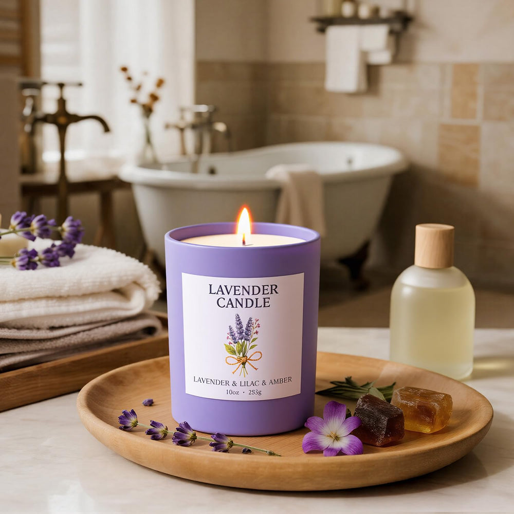 NORVENCE lavender candle presented as an elegant gift for special occasions.