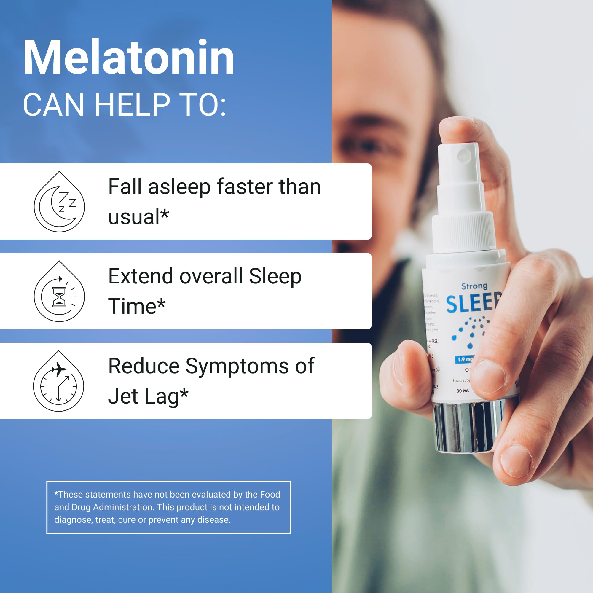 NorVita Melatonin Sleep Spray dispensing action highlights fast dosing