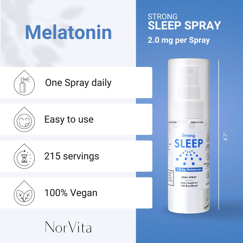 NorVita Melatonin Sleep Spray label closeup vegan and alcohol-free