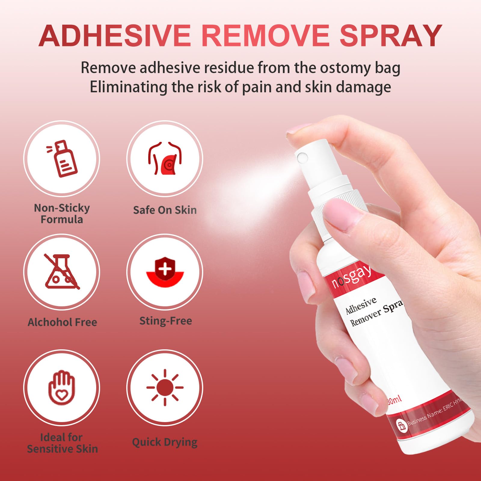Nosgay adhesive remover no sting formula aids ostomy care and gentle removal.