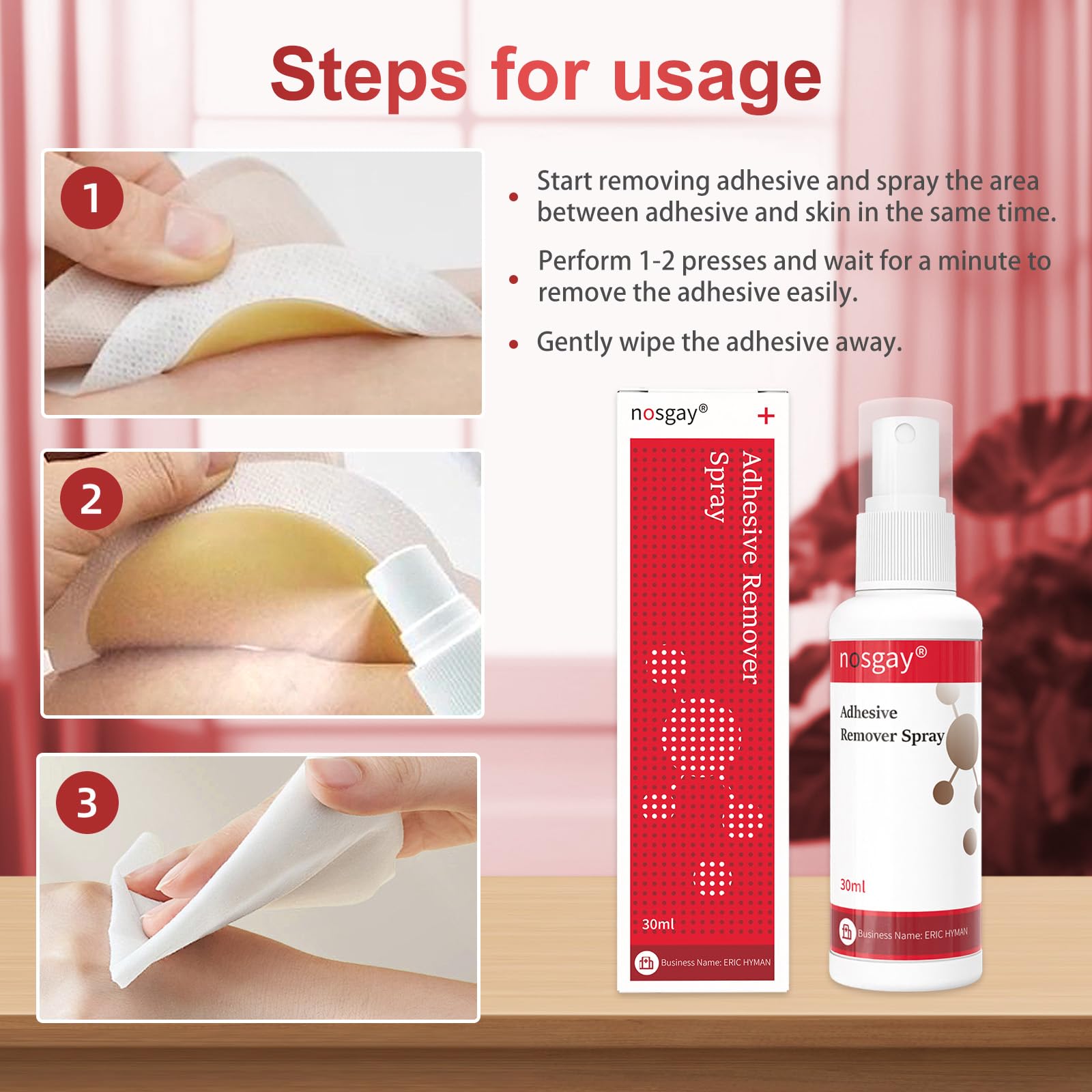 Nosgay adhesive remover helps remove sports tape and medical bandages gently.