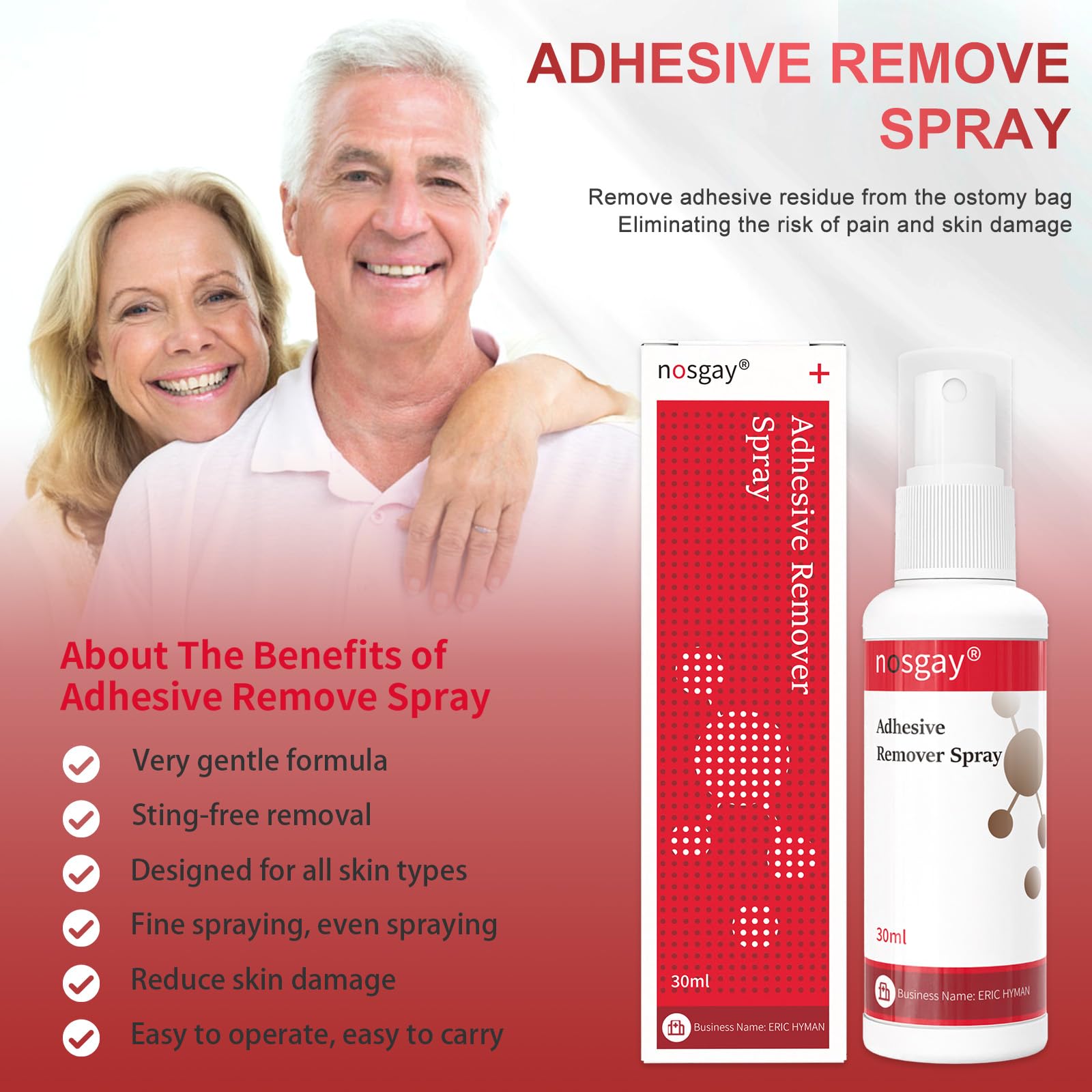 Nosgay adhesive remover skin contact supports sensitive skin during bandage care.