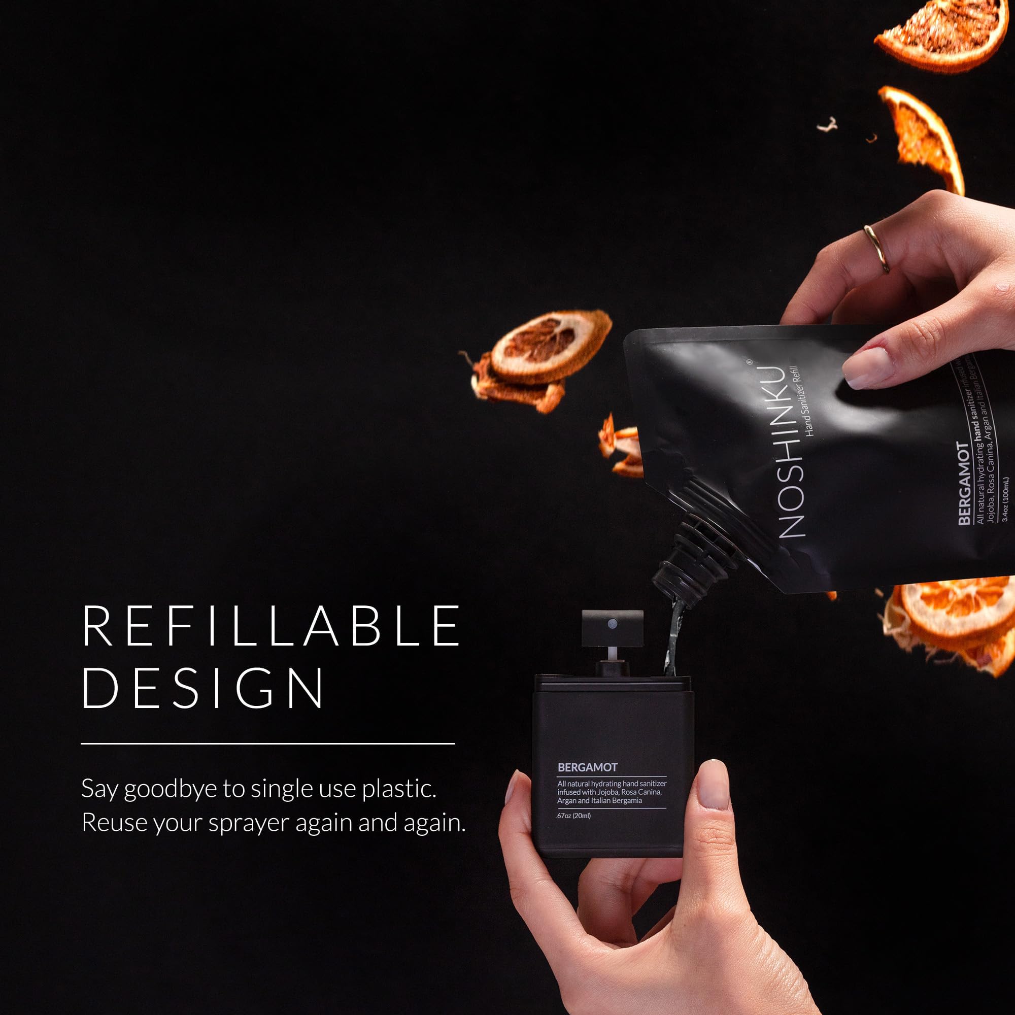 Noshinku pocket sprayer in hand showing compact on-the-go design