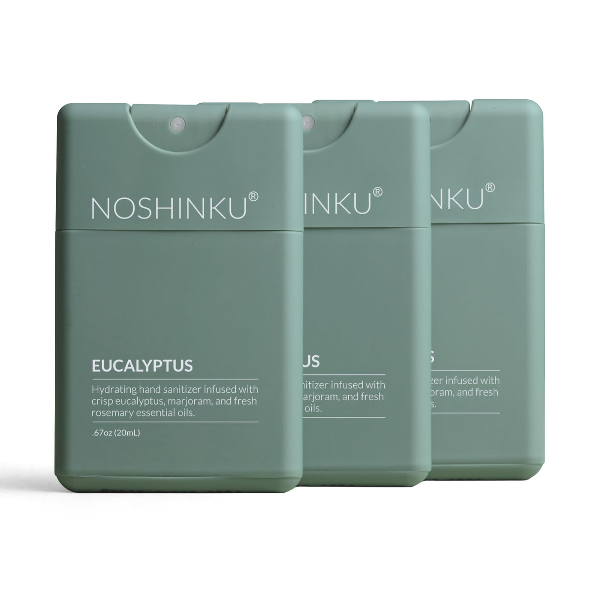 Noshinku eucalyptus refillable sanitizer pack front view for on-the-go protection.