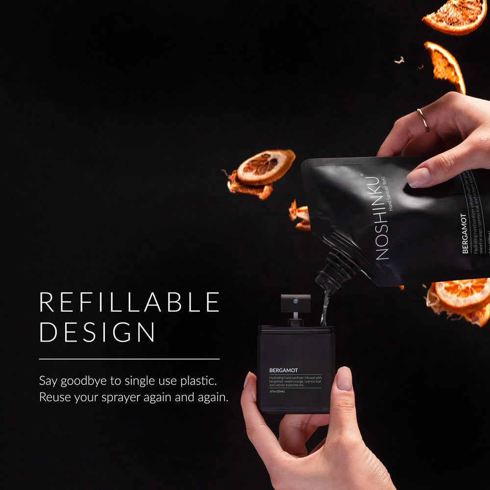 Noshinku travel-size sanitizer bottle with bergamot scent for quick refreshing use anywhere