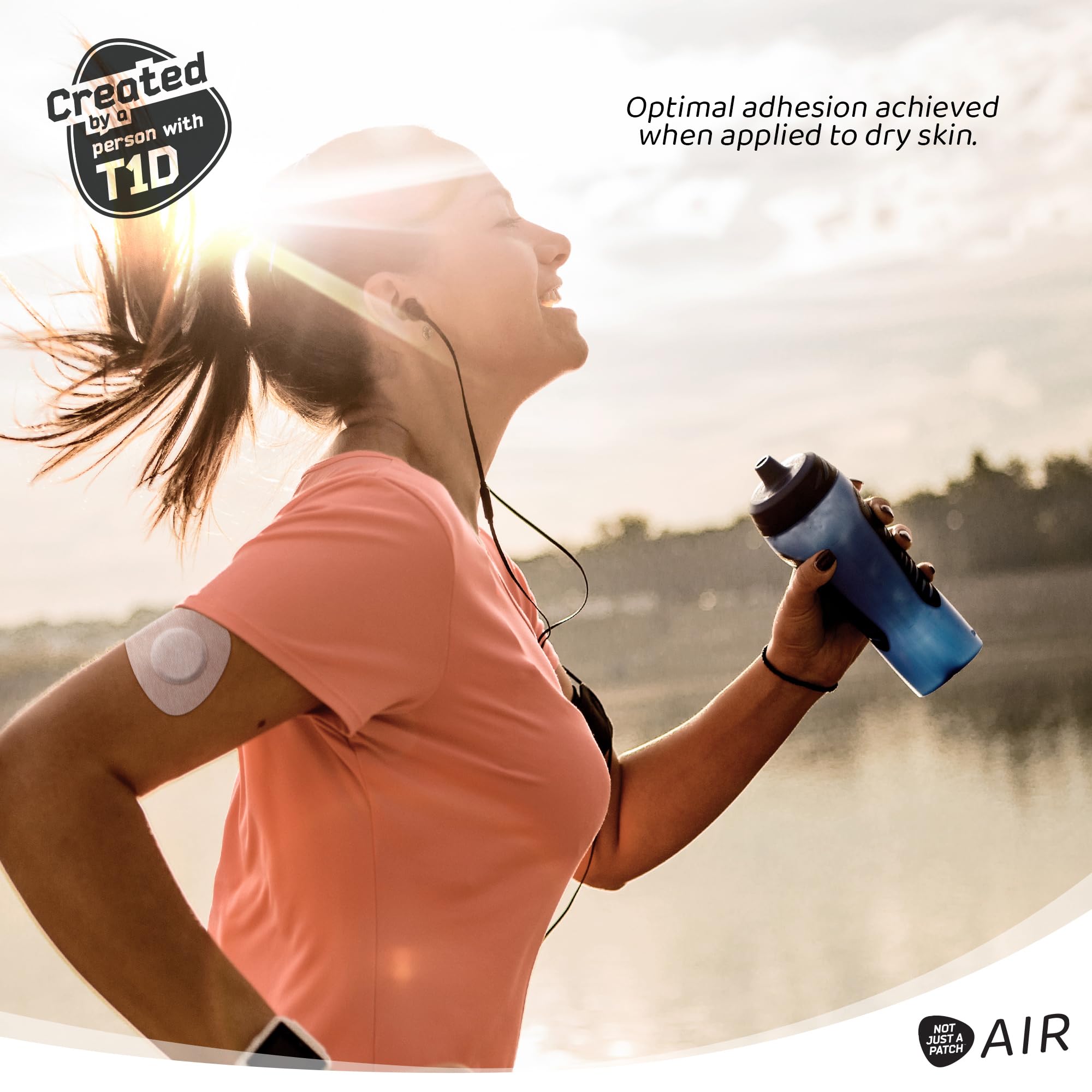 Not Just A Patch Air edge-to-edge adhesive keeps CGM in place.