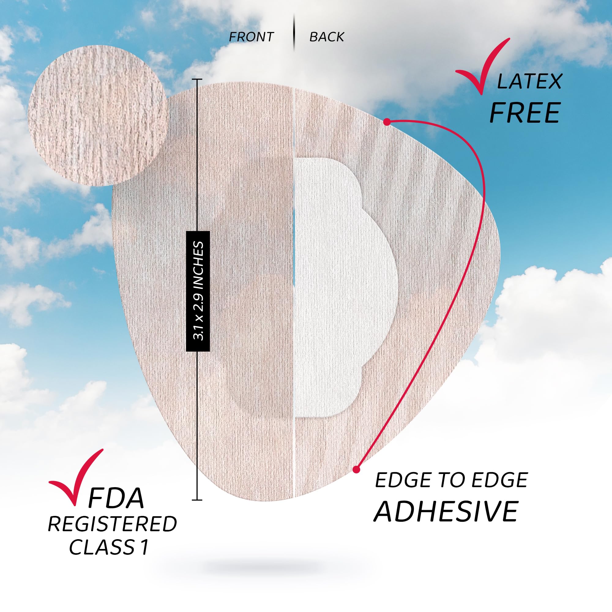 Not Just A Patch Air thin nonwoven material visible, offering flexible, comfortable wear.