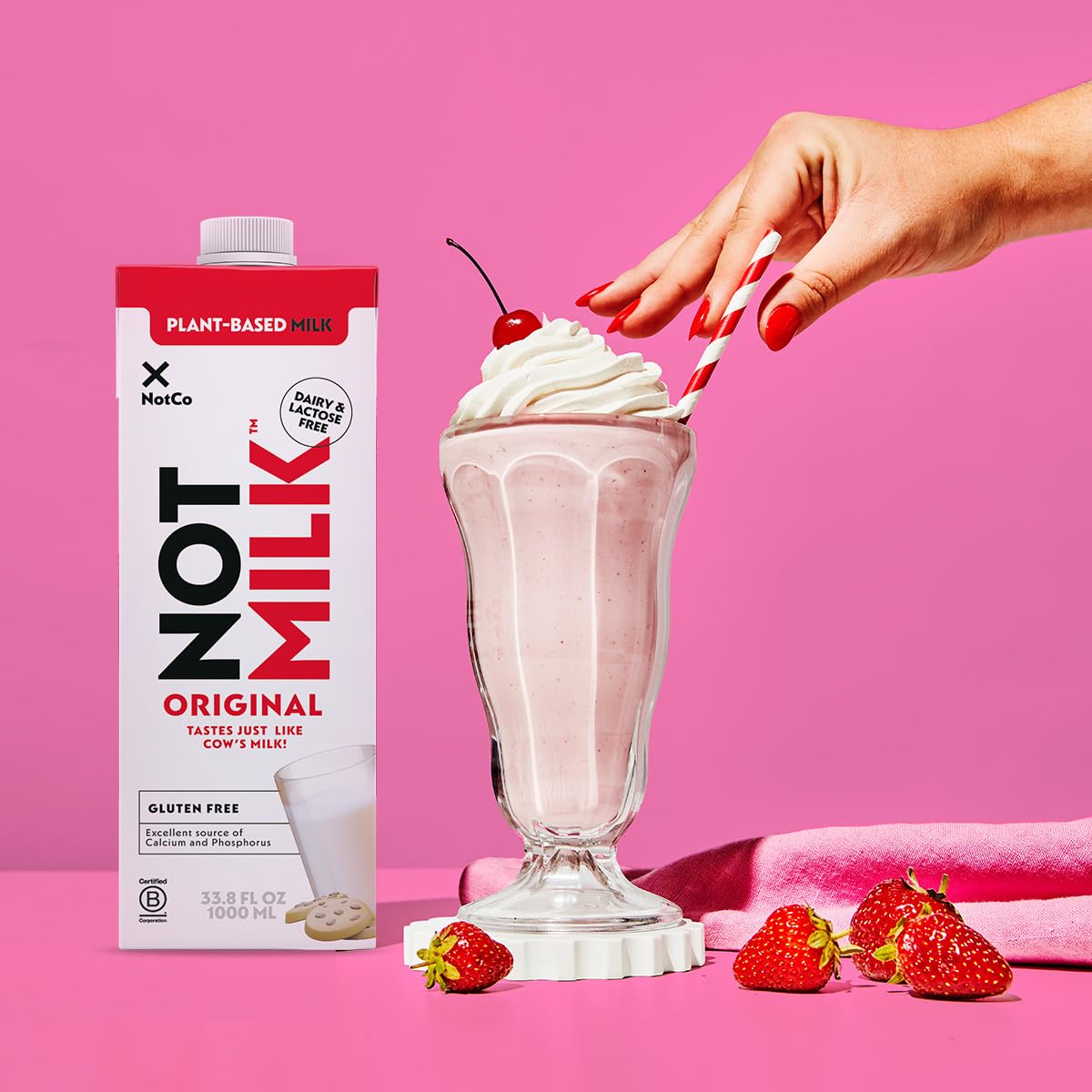 NotMilk Original nutrition label highlights calcium and B12 support in a vegan diet.