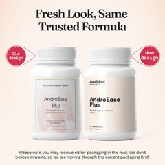 Nourished AndroEase Plus bottle back shows ingredients and guidance
