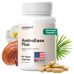 Nourished AndroEase Plus bottle front with vegan capsules for daily balance