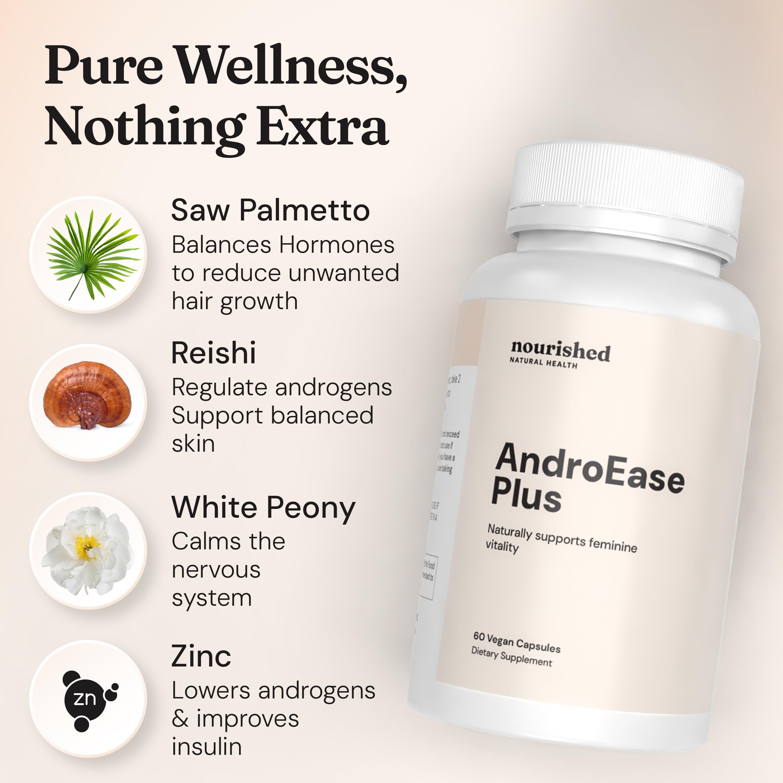 Nourished AndroEase Plus bottle with green tea imagery and energy hint