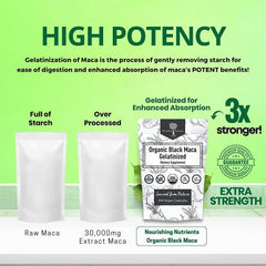 Nourishing Nutrients Black Maca label indicating gelatinized extraction for better absorption.