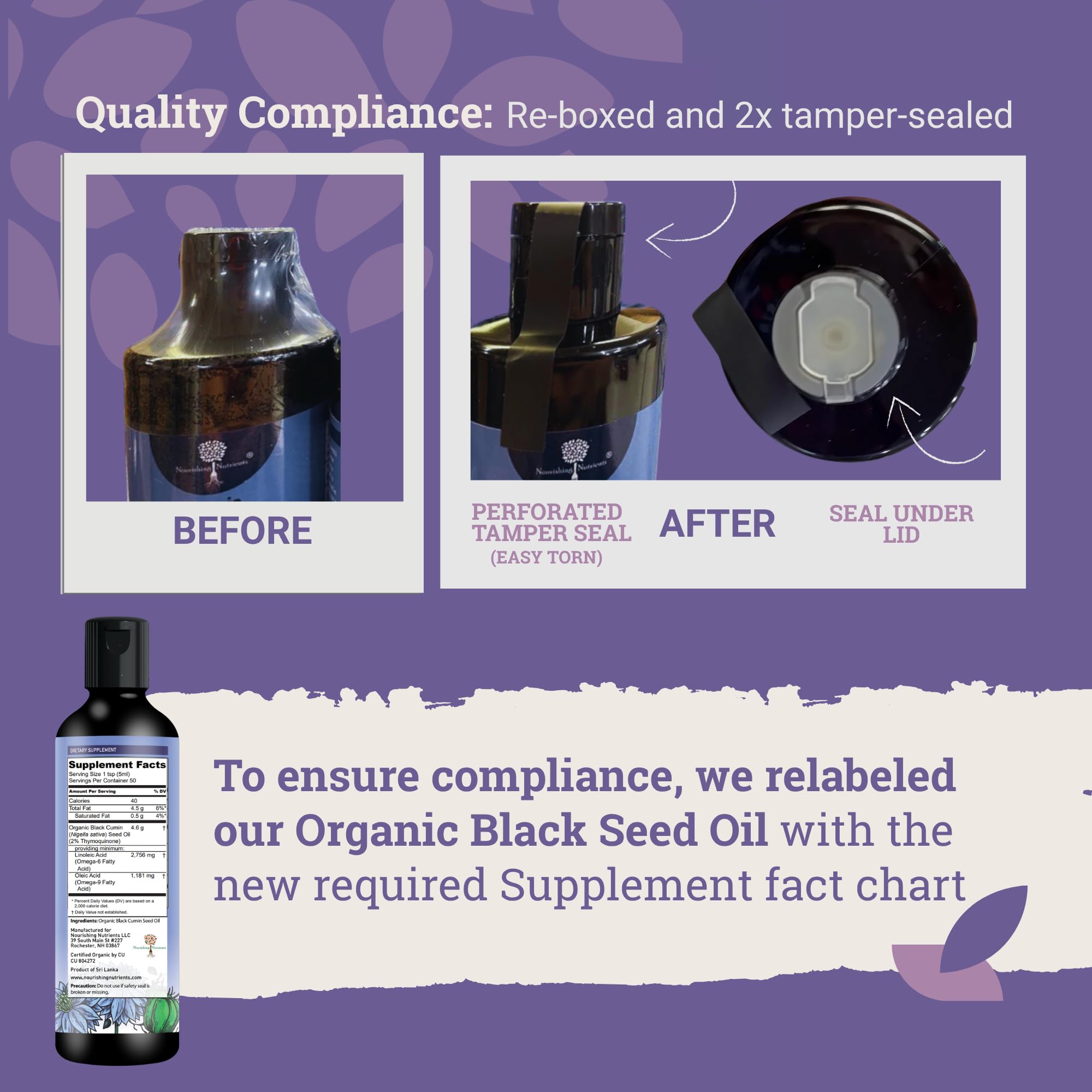 Nourishing Nutrients cold-pressed badge emphasizes gentle extraction of nutrients.