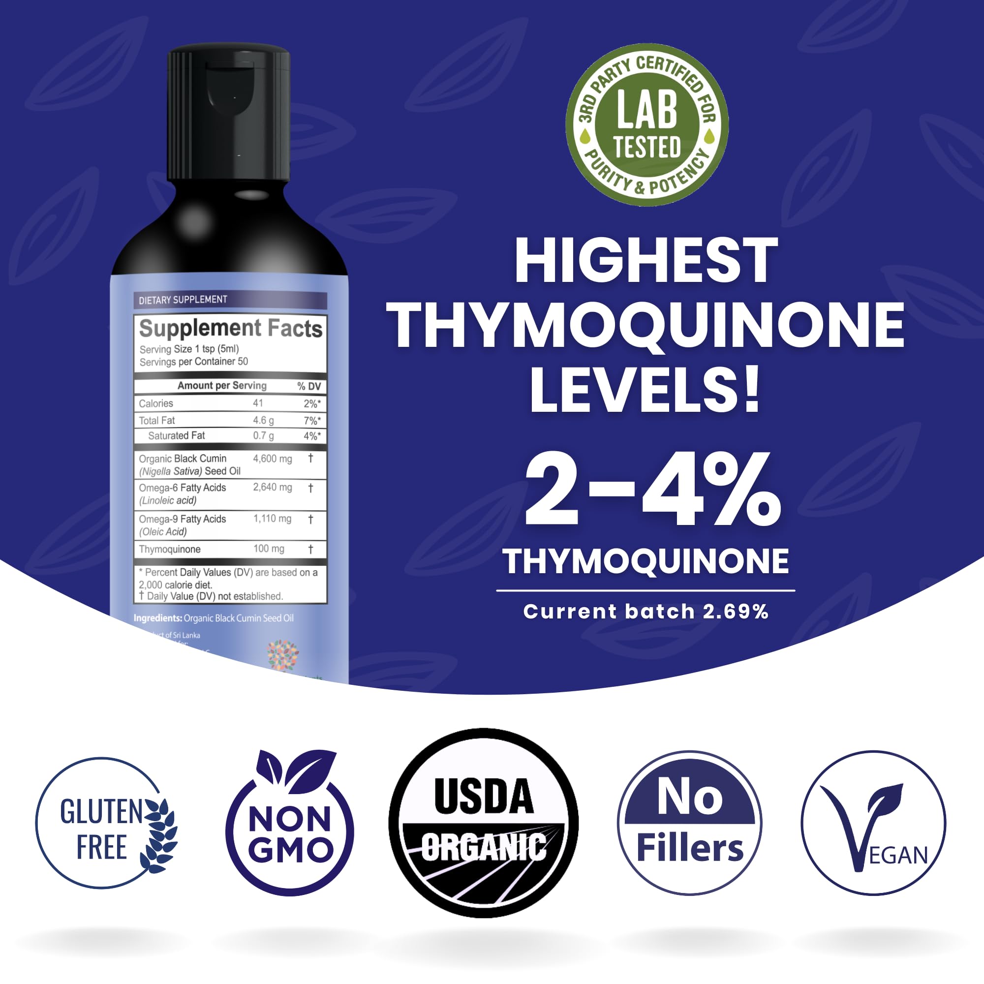 Nourishing Nutrients ingredients close-up reveals Nigella Sativa content.