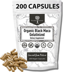 Nourishing Nutrients Organic Gelatinized Black Maca bottle highlighting easy energy support.