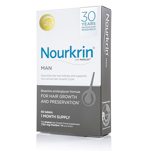 Nourkrin Man bottle resting on a desk for everyday routine.
