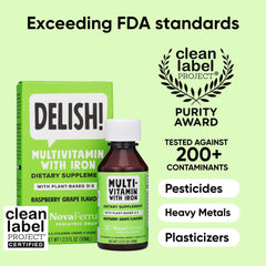 NovaFerrum Delish bottle cap shown for convenient dosing.