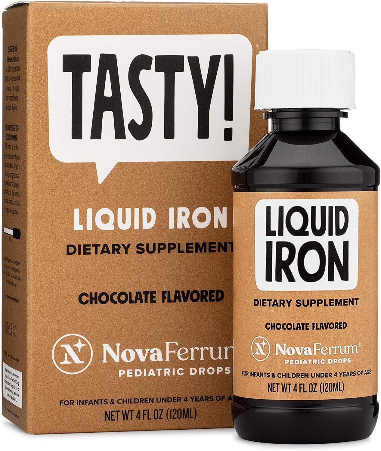 NovaFerrum Tasty bottle of chocolate-flavored iron drops for kids