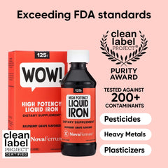 NovaFerrum Wow label info shows 125 mg iron per 5 mL