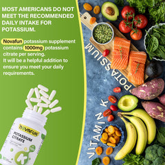 Front packaging of Novafun potassium citrate highlighting vegan, gluten-free formula.