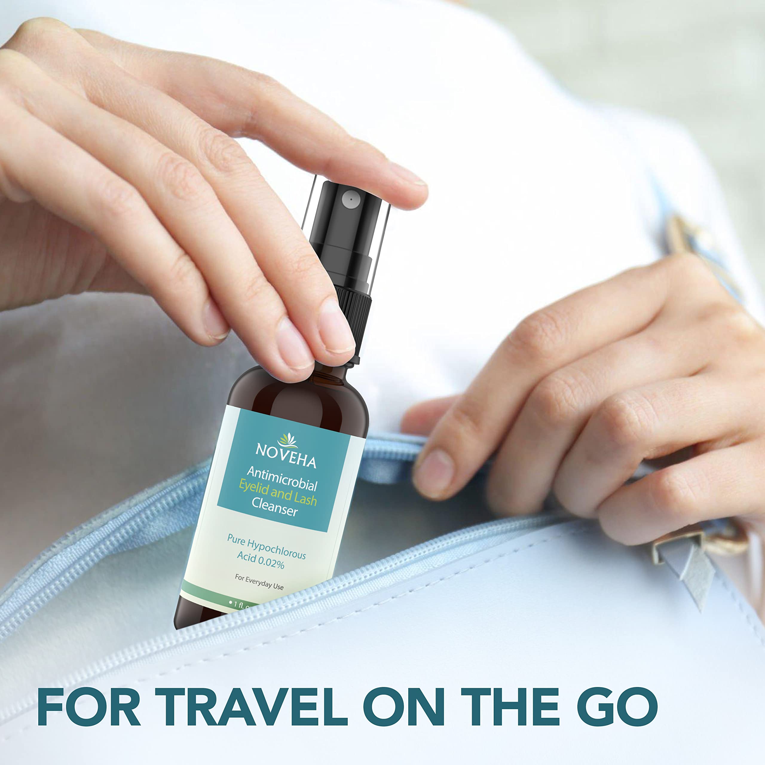 NOVEHA compact 1oz bottle fits busy mornings and on-the-go use.