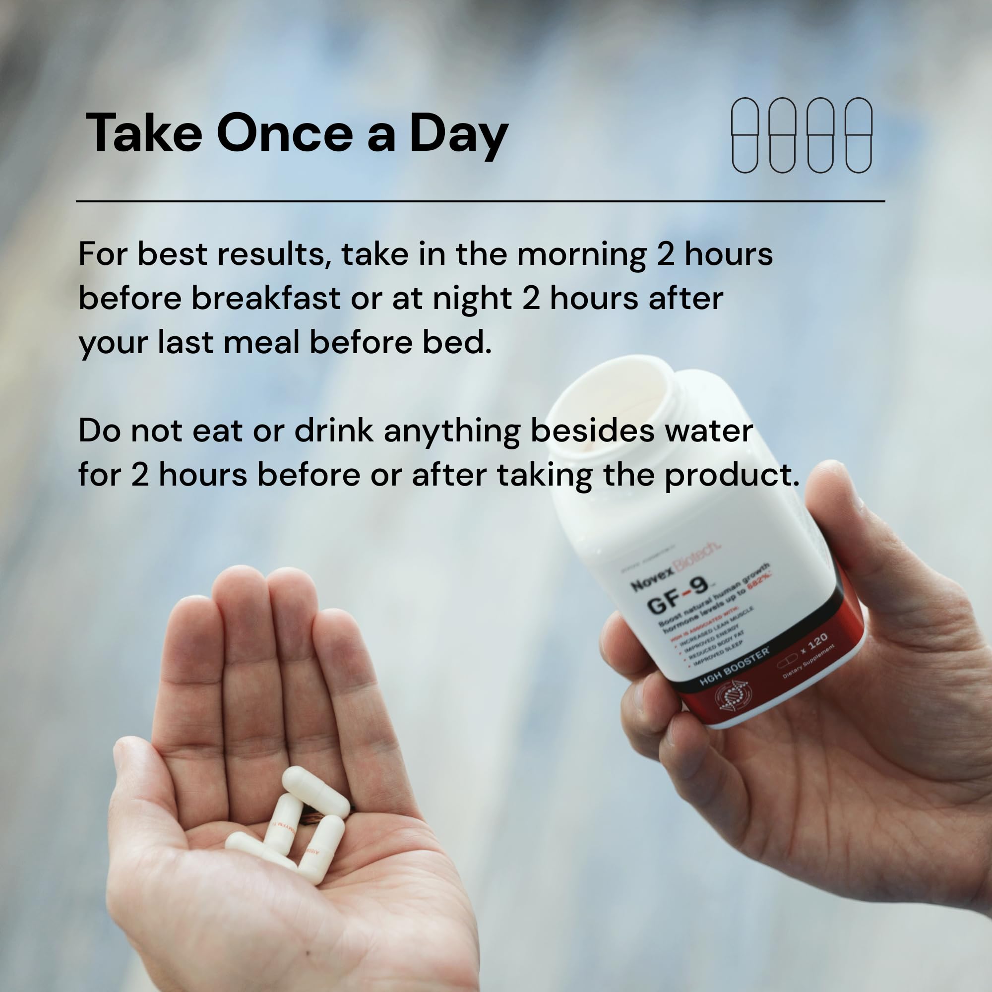 Novex Biotech GF-9 dosage capsule ready to start your day