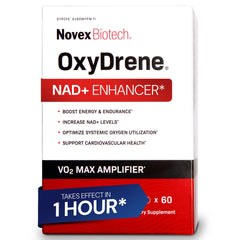 Novex Biotech Oxydrene bottle closeup highlighting potential energy support and metabolic balance.
