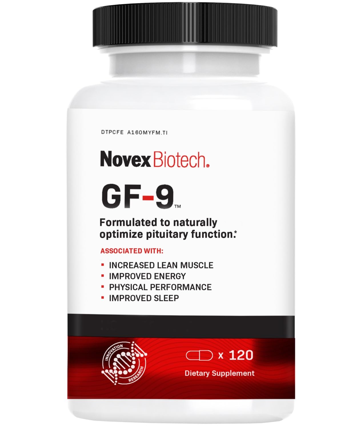 Novex Biotech GF-9 bottle front view highlights energy and endurance focus.