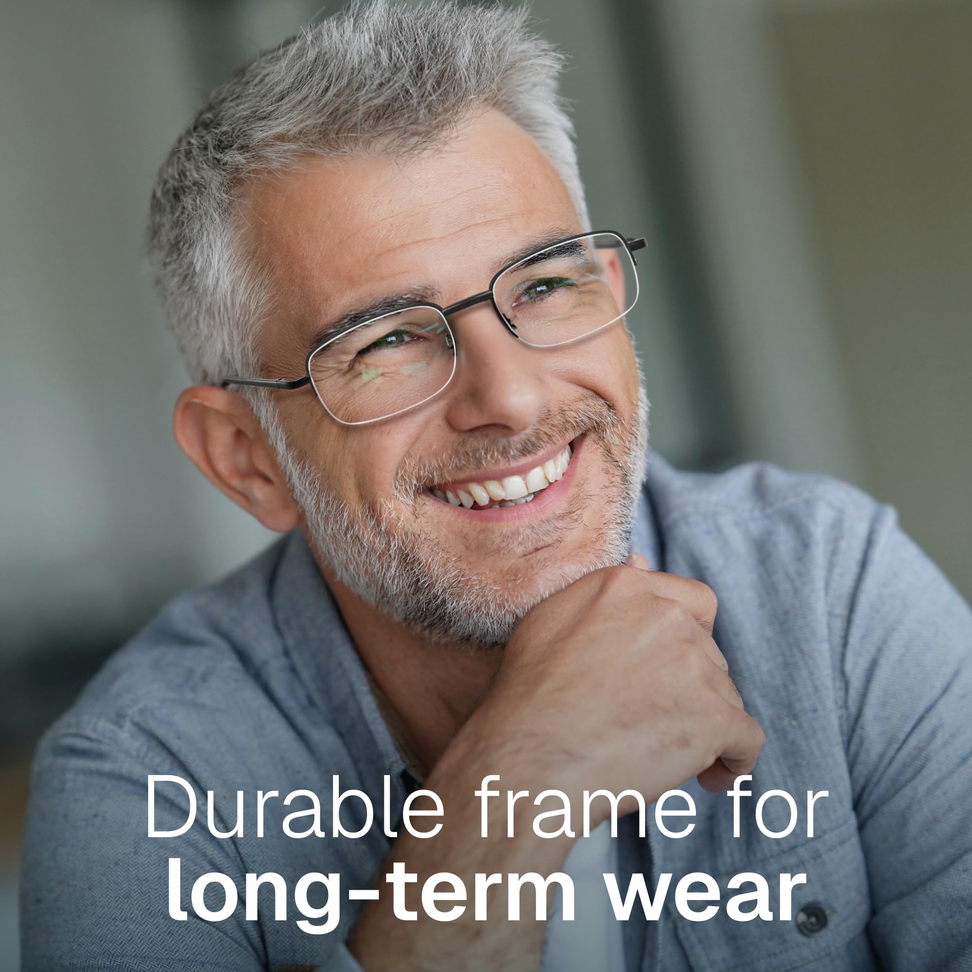 NOVIVON 2.5 metal reading glasses wearer portrait highlighting comfortable fit