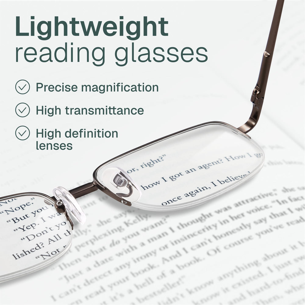 NOVIVON 2.75 metal reading glasses, spring hinges in action.