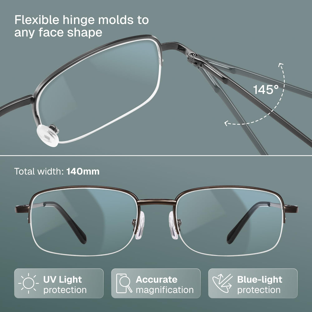 NOVIVON 1.25 metal reading glasses spring hinges for comfort all day
