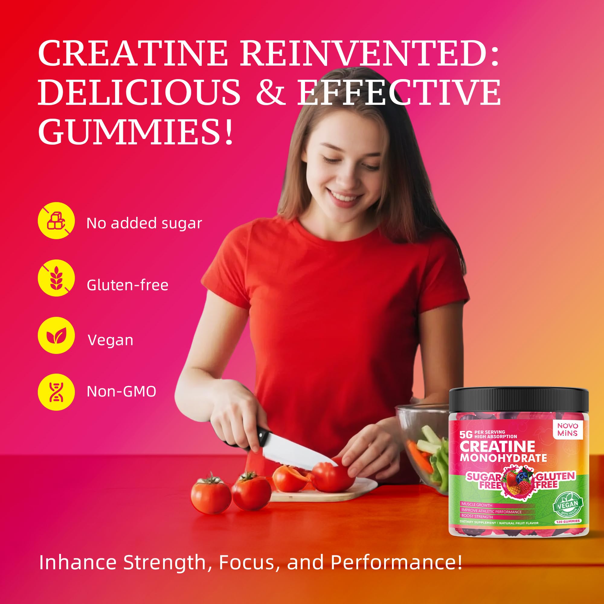 novomins creatine monohydrate gummies closeup of chewy glow and texture