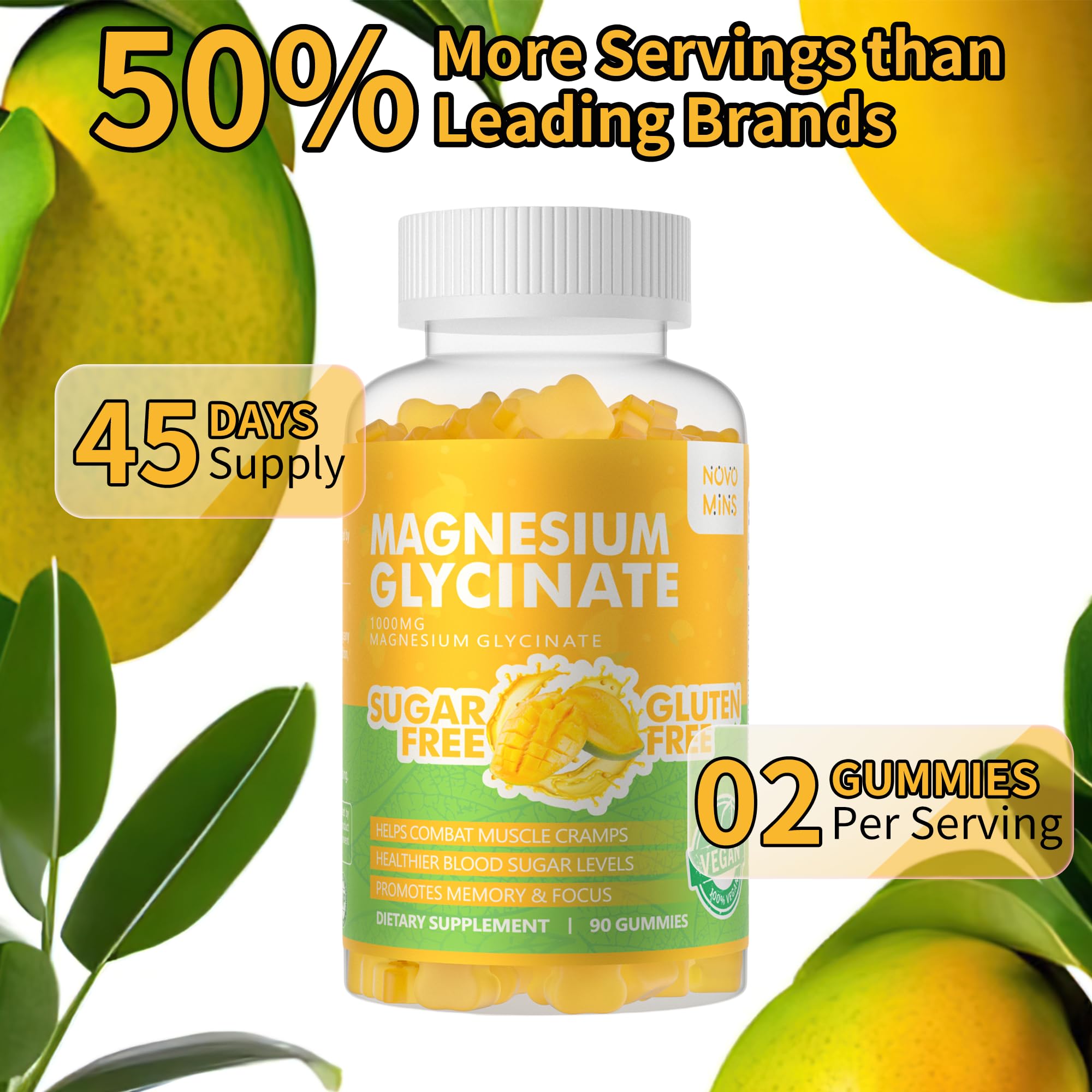 Novomins flavor label highlights natural mango pineapple taste.